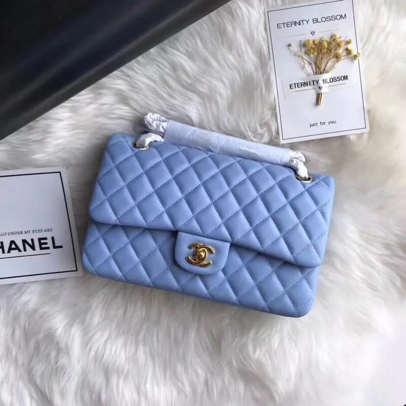 Blue Lambskin Leather Flap Bag J379