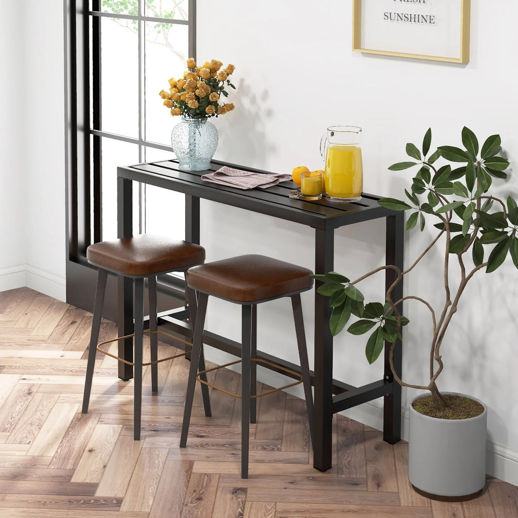 Outdoor Metal Bar Table 55'' Patio Counter Height Dining Table Black U85793