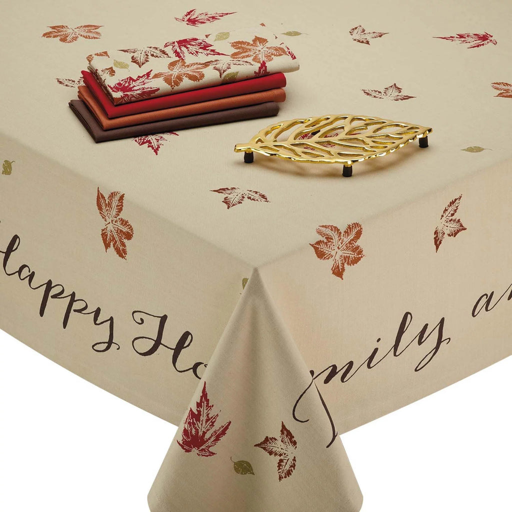 Ivory Rustic Leaves Print Rectangular Tablecloth 60" x 104" R348