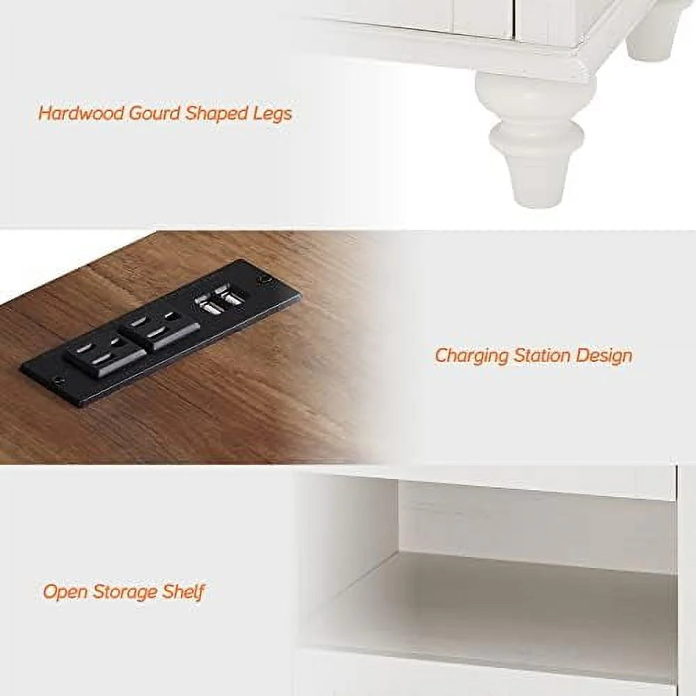 Farmhouse End Tables with Charging Station 2 Drawers Oak L77787