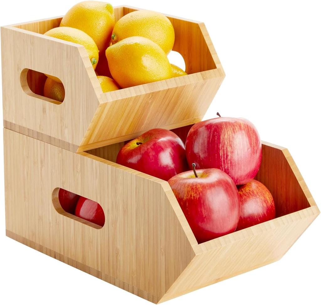 2 Pack Stackable Bamboo Wood Storage Bins X122