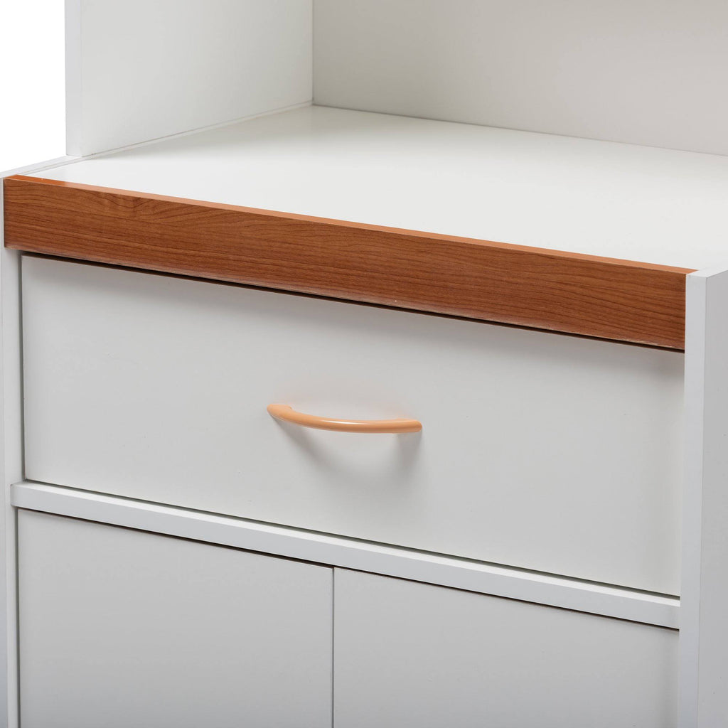 White and Cherry Kitchen Cabinet and Hutch L48901