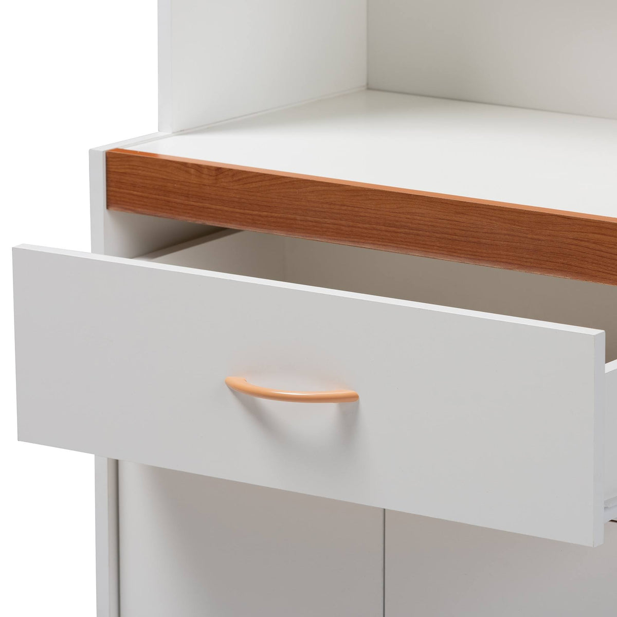 White and Cherry Kitchen Cabinet and Hutch L48901