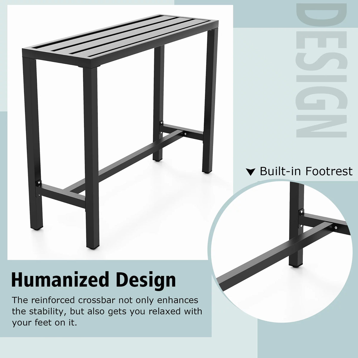 Outdoor Metal Bar Table 55'' Patio Counter Height Dining Table Black U85793