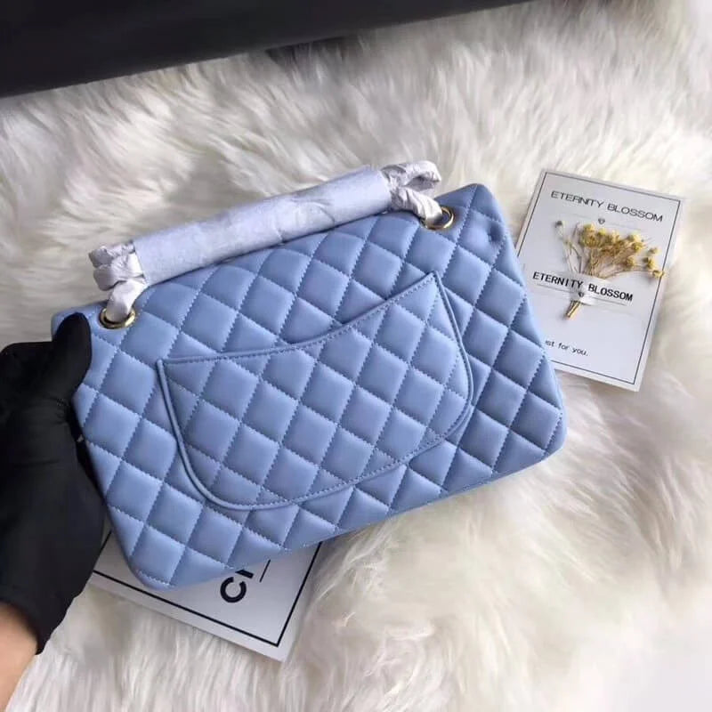 Blue Lambskin Leather Flap Bag J379