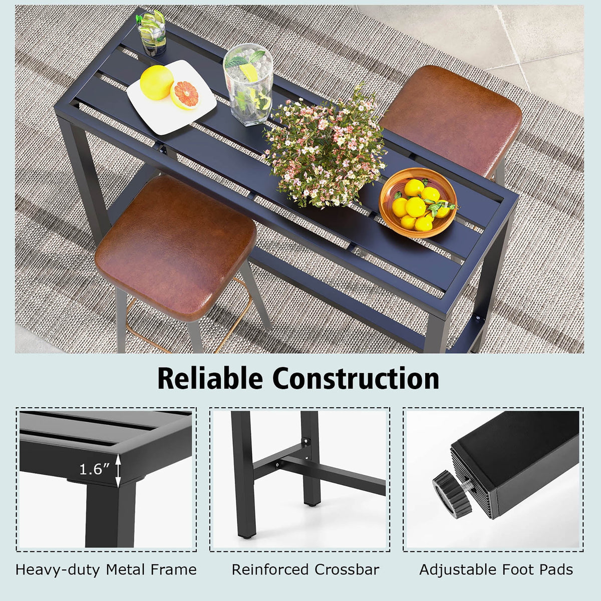 Outdoor Metal Bar Table 55'' Patio Counter Height Dining Table Black U85793
