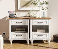 Farmhouse End Tables with Charging Station 2 Drawers Oak L77787