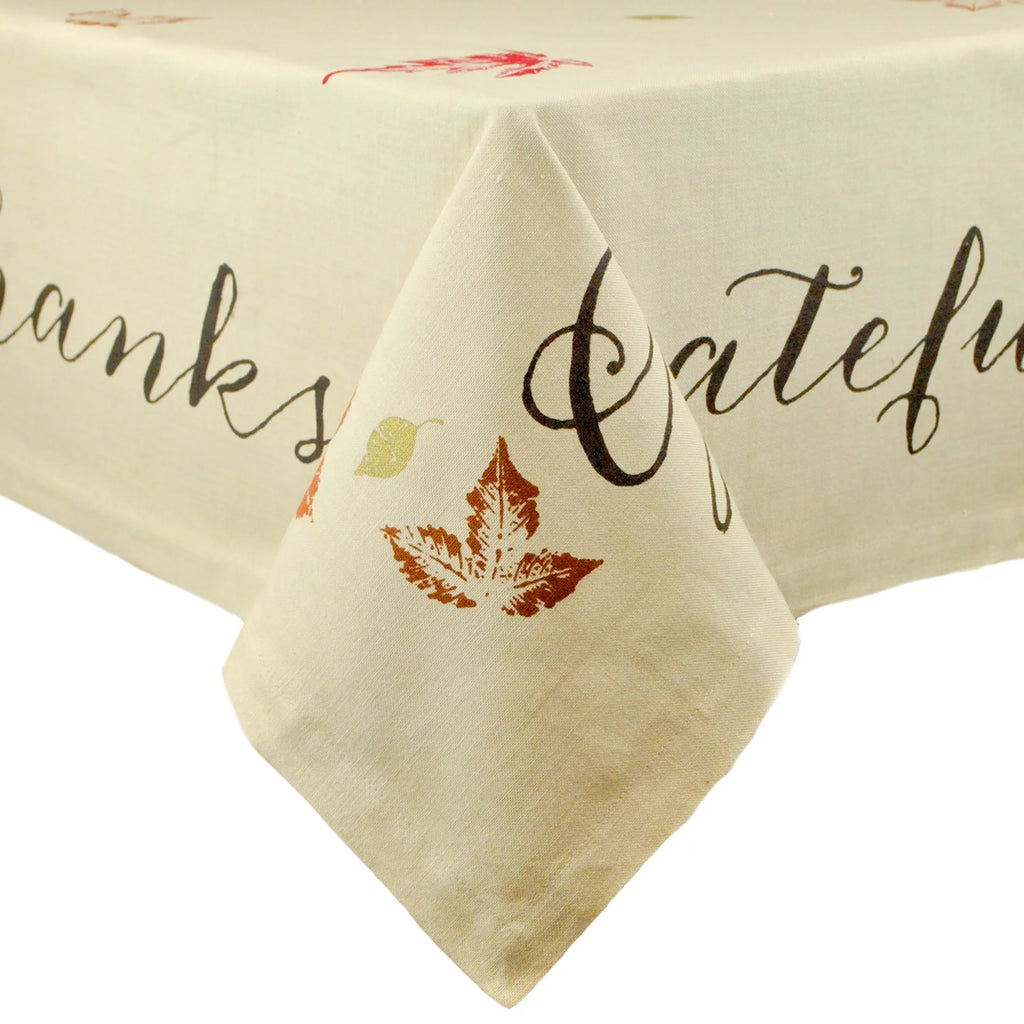 Ivory Rustic Leaves Print Rectangular Tablecloth 60" x 104" R348