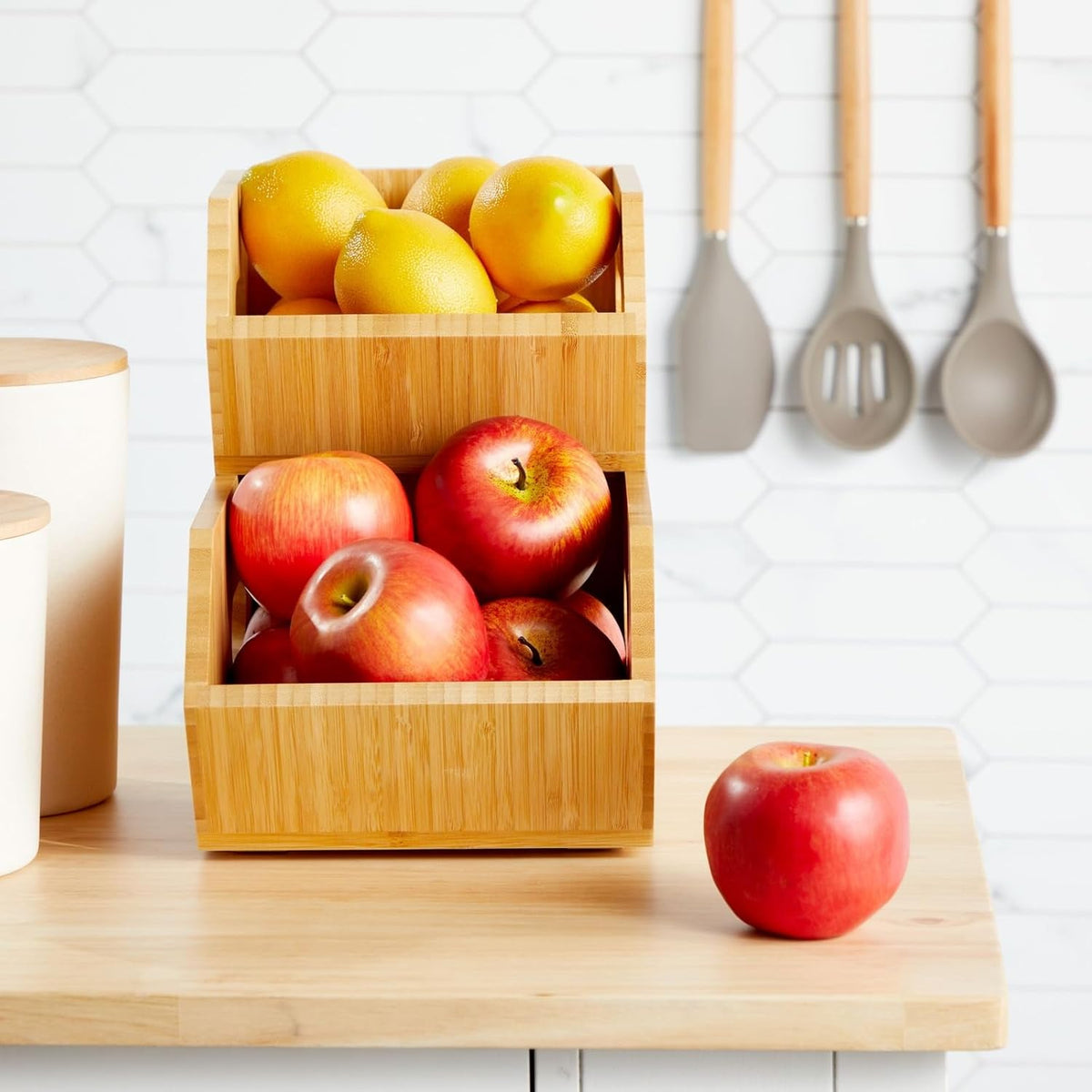 2 Pack Stackable Bamboo Wood Storage Bins X122