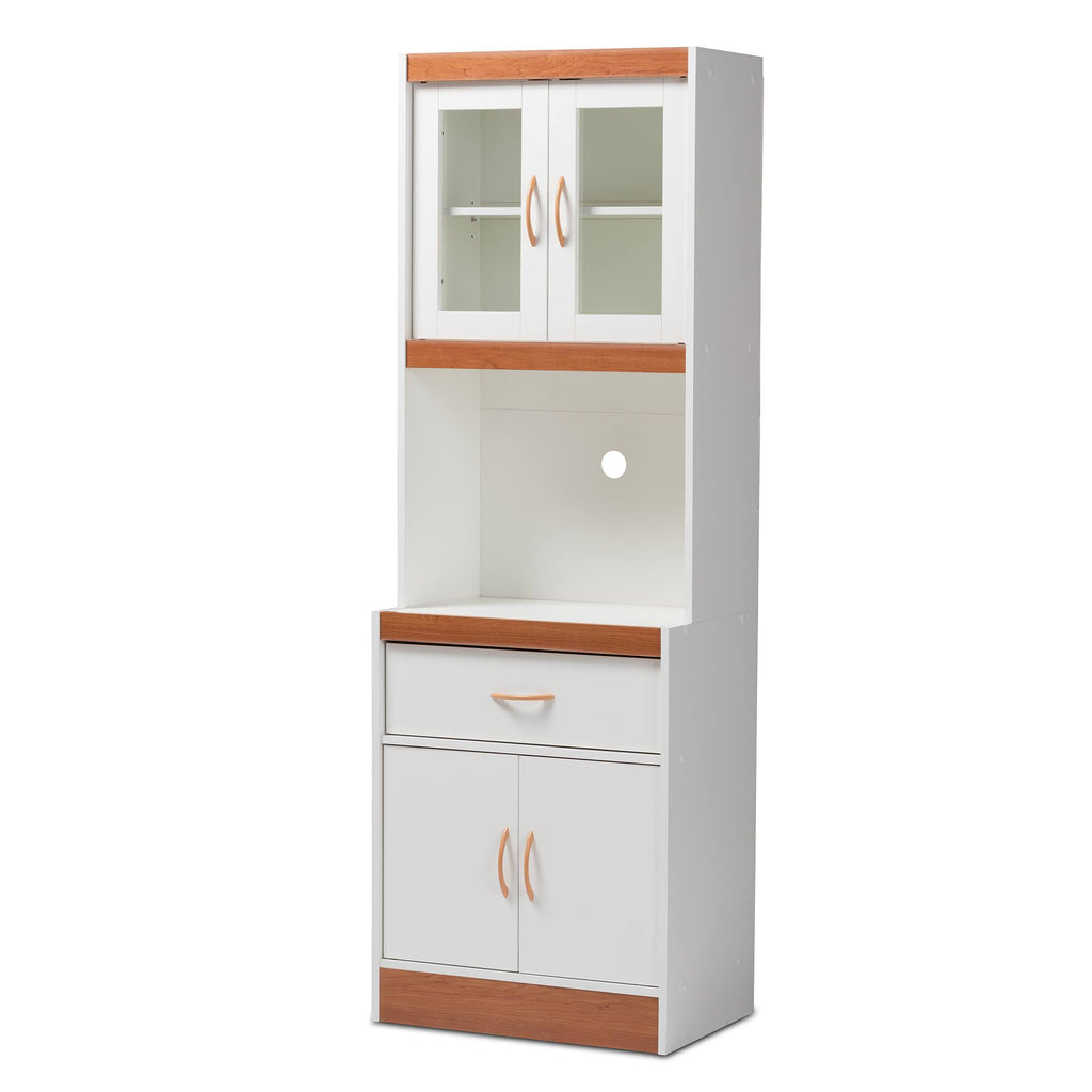 White and Cherry Kitchen Cabinet and Hutch L48901
