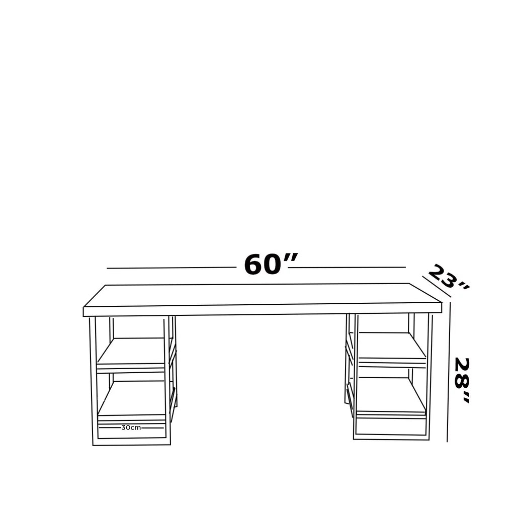 White 4 Shelves Metal Frame Wood Top Writing and Computer Desk U575