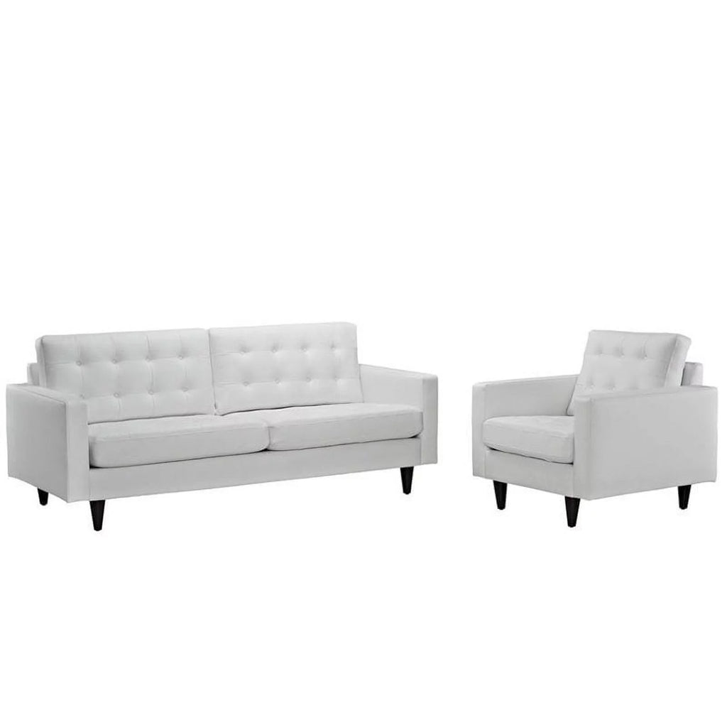 2 Piece White Leather Tufted Sofa Set G327344