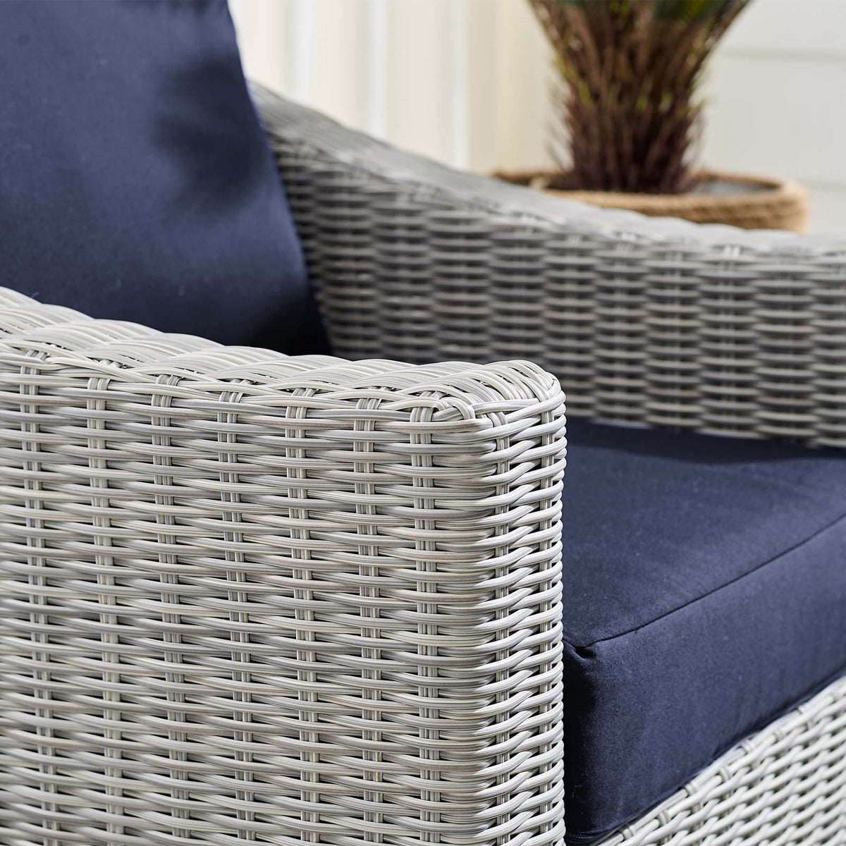 Light Gray Navy Wicker Rattan Outdoor Patio Armchair X178385
