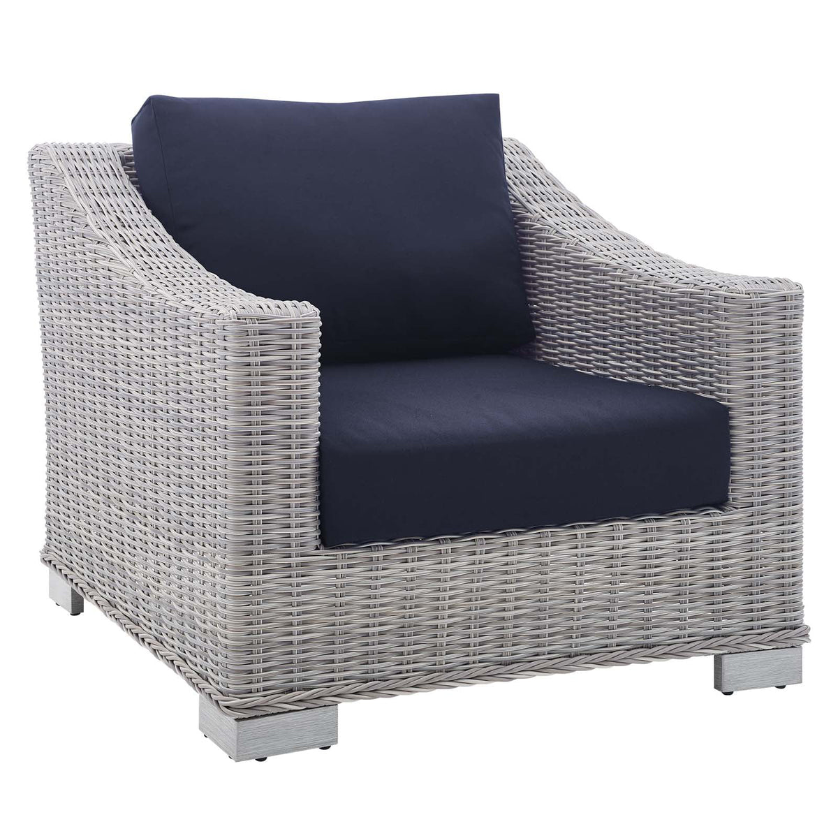 Light Gray Navy Wicker Rattan Outdoor Patio Armchair X178385