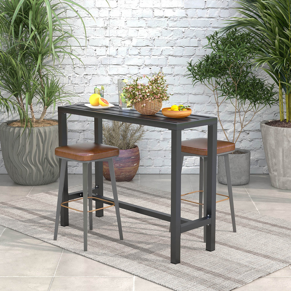 Outdoor Metal Bar Table 55'' Patio Counter Height Dining Table Black U85793