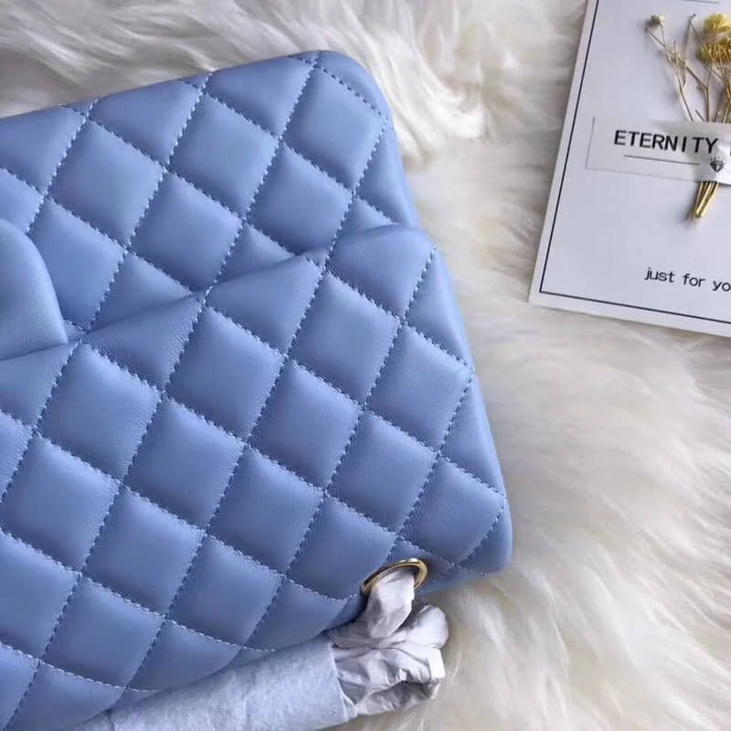 Blue Lambskin Leather Flap Bag J379