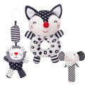 3PCS Black and White Baby Rattles Plush Stuffed Animal Rattle A481