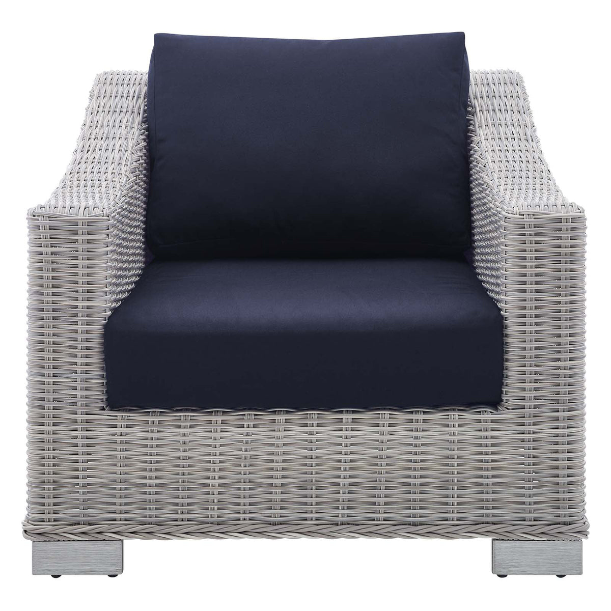 Light Gray Navy Wicker Rattan Outdoor Patio Armchair X178385