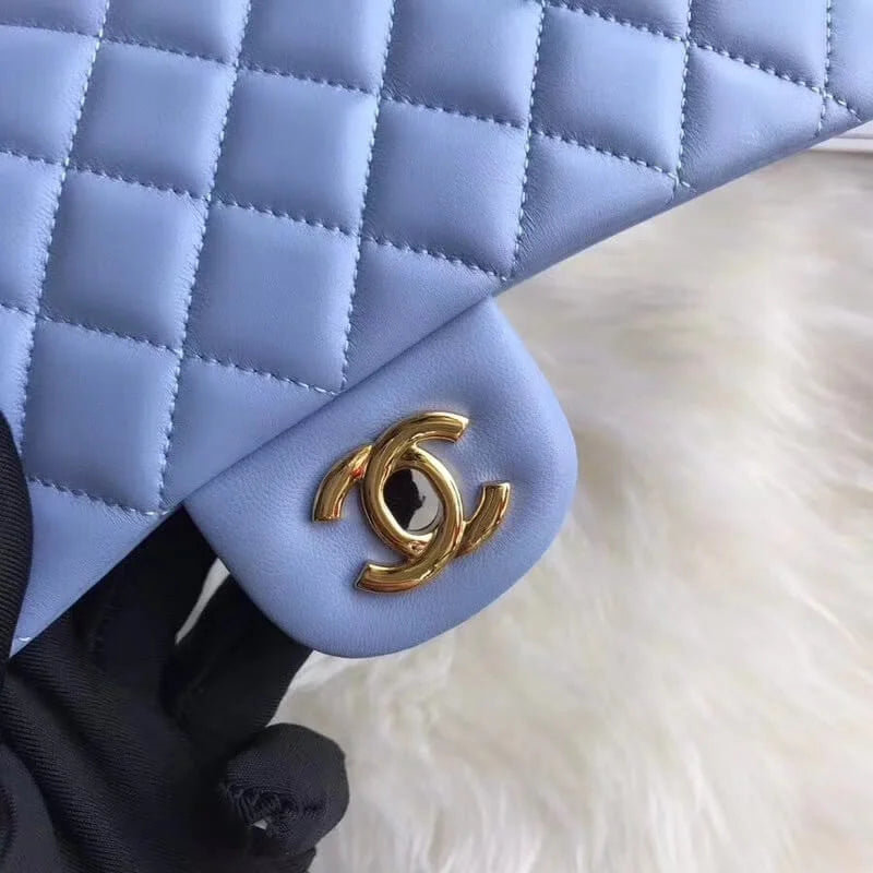 Blue Lambskin Leather Flap Bag J379