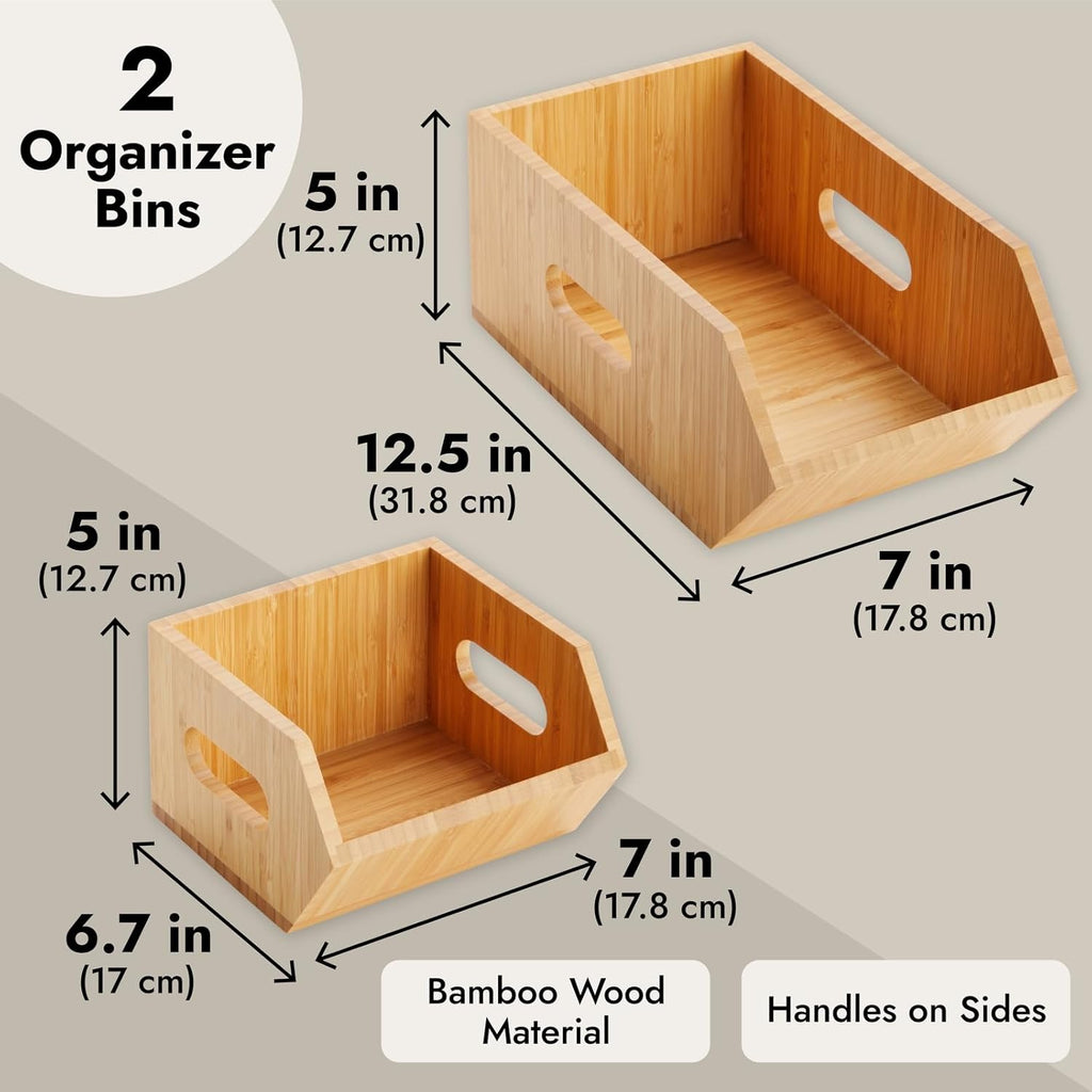 2 Pack Stackable Bamboo Wood Storage Bins X122
