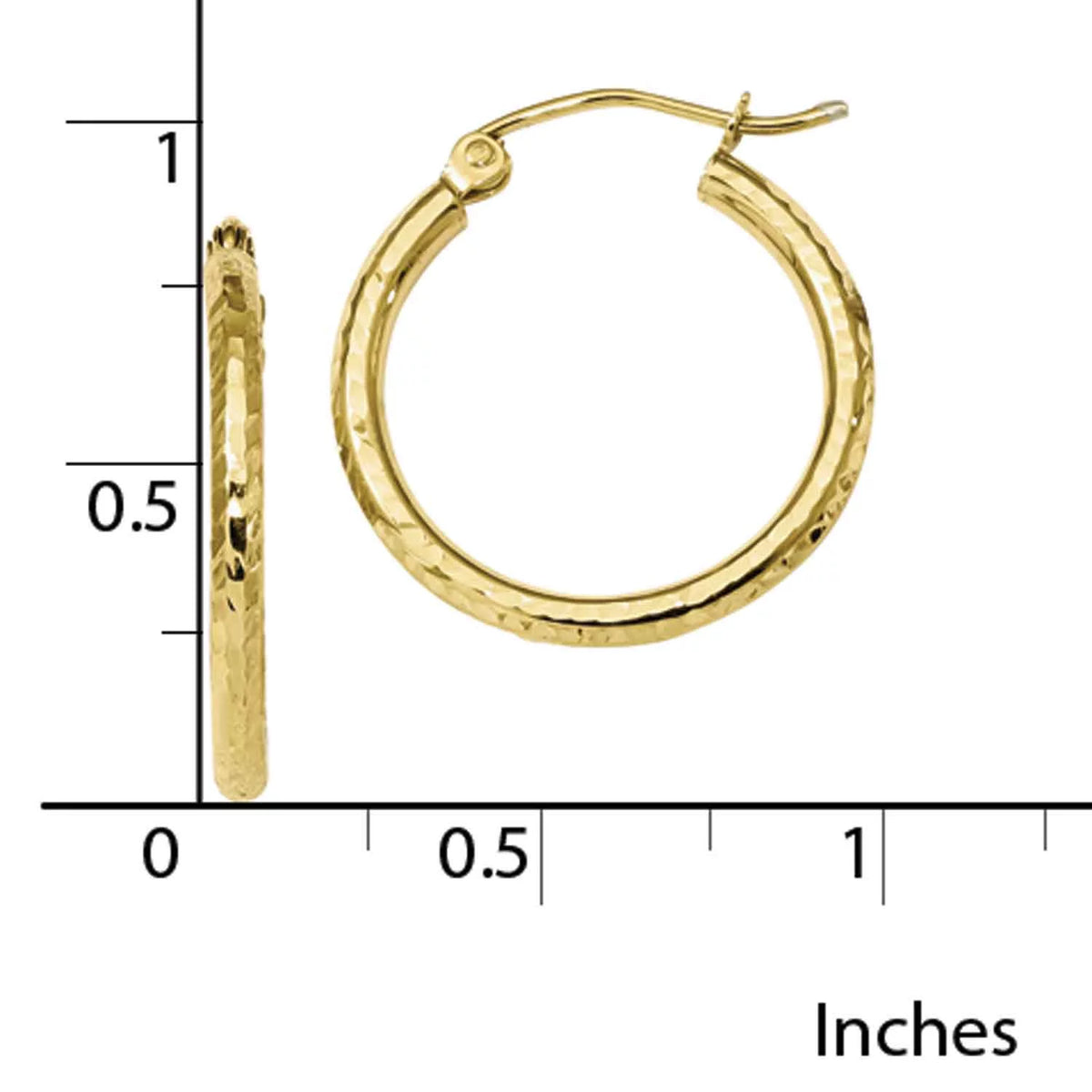 10 Karat Yellow Gold Diamond-cut 2mm Round Tube Hoop Earrings D8484