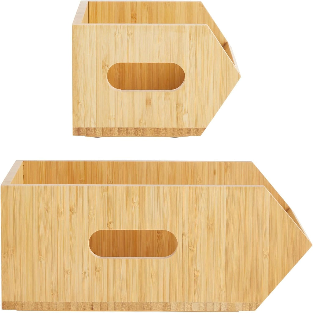 2 Pack Stackable Bamboo Wood Storage Bins X122