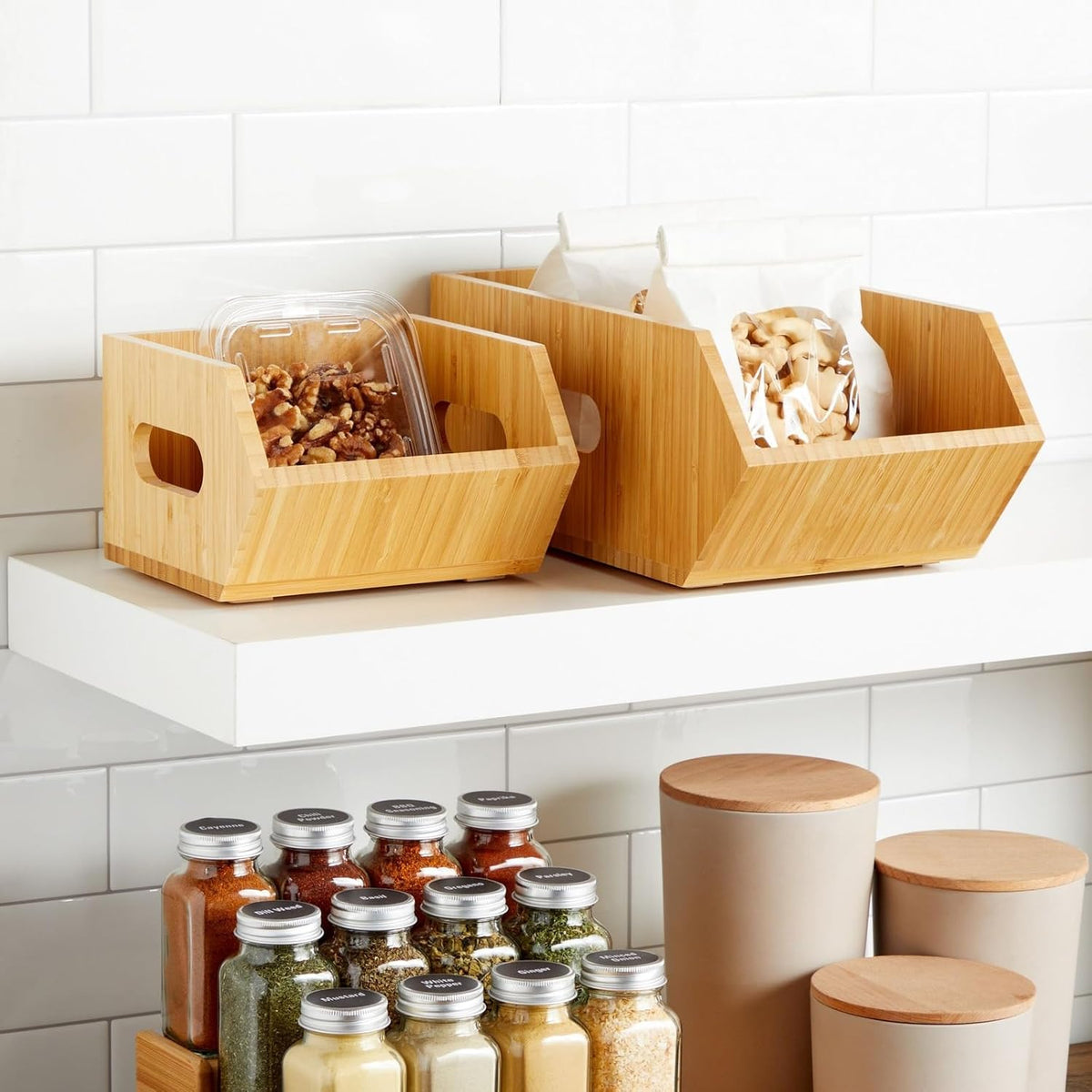 2 Pack Stackable Bamboo Wood Storage Bins X122