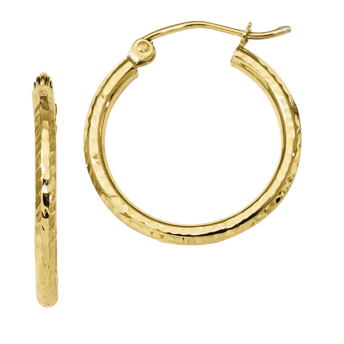 10 Karat Yellow Gold Diamond-cut 2mm Round Tube Hoop Earrings D8484