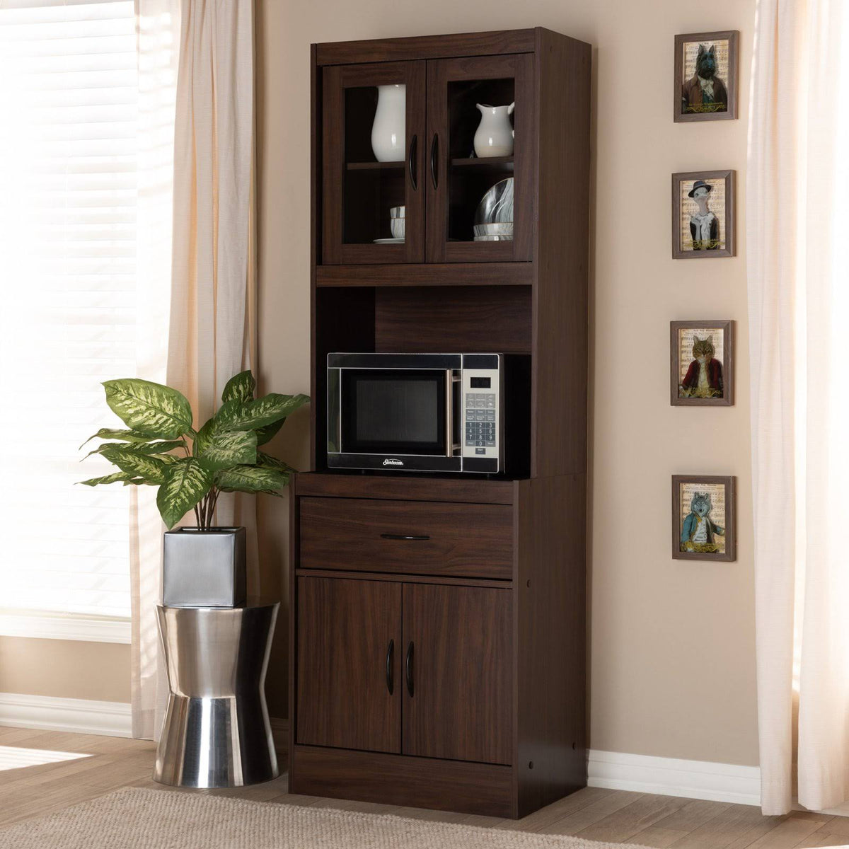 White and Cherry Kitchen Cabinet and Hutch L48901