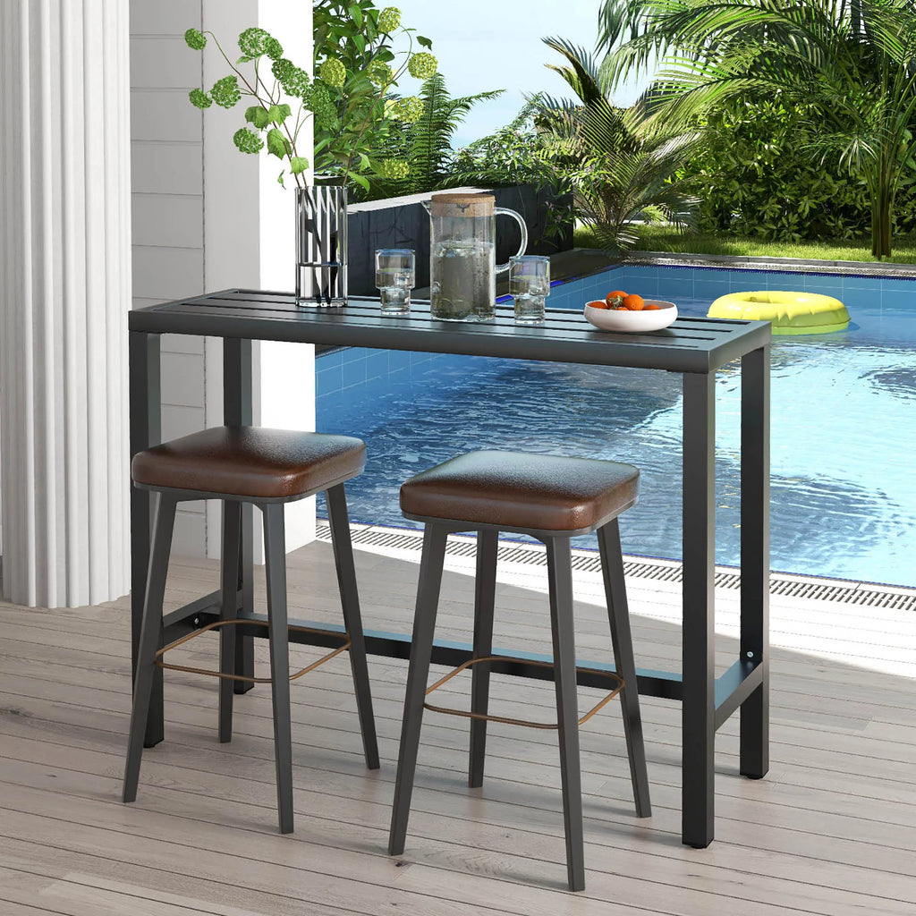Outdoor Metal Bar Table 55'' Patio Counter Height Dining Table Black U85793