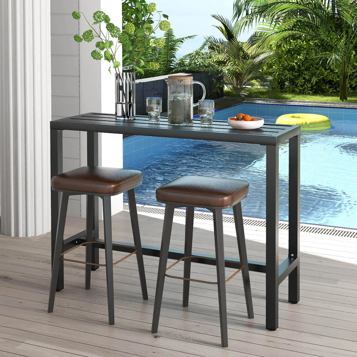 Outdoor Metal Bar Table 55'' Patio Counter Height Dining Table Black U85793