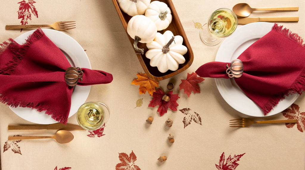 Ivory Rustic Leaves Print Rectangular Tablecloth 60" x 104" R348