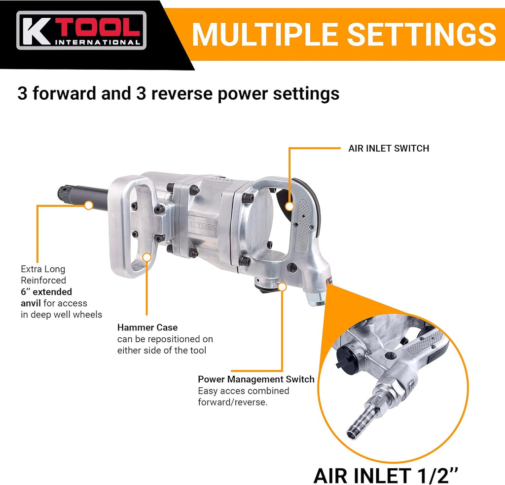 1 inch Drive Air Impact Wrench with 6 inch Anvil Extension P569