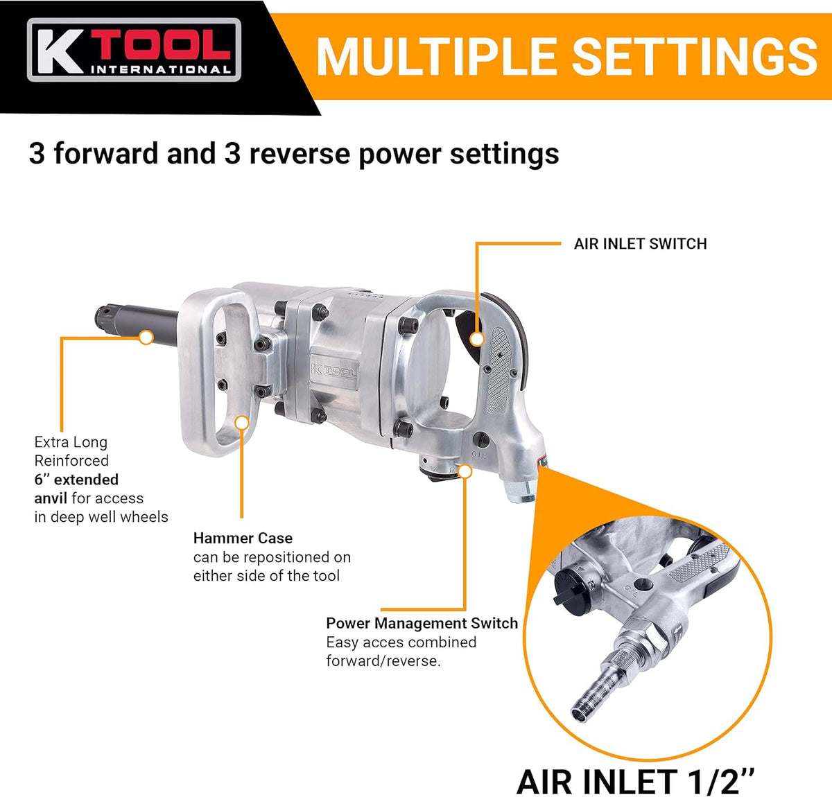 1 inch Drive Air Impact Wrench with 6 inch Anvil Extension P569