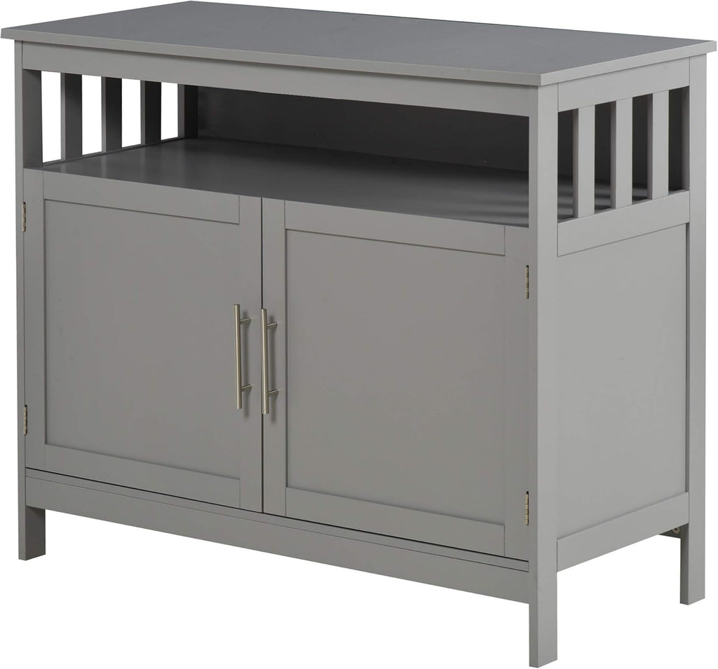 Black Wooden Kitchen Console Table with 2-Level Cabinet and Open Shelf E242303
