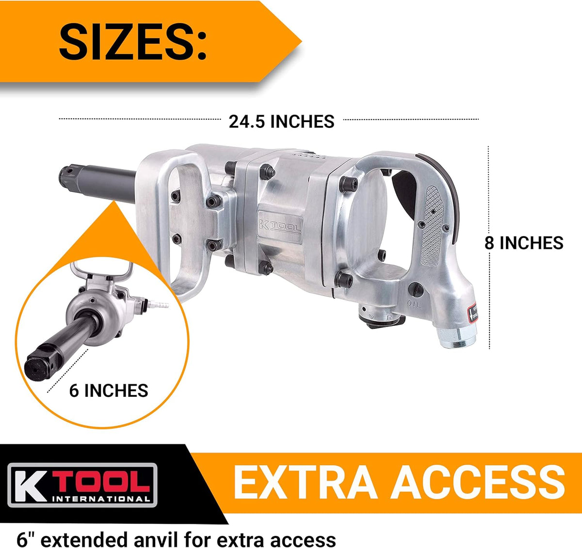 1 inch Drive Air Impact Wrench with 6 inch Anvil Extension P569