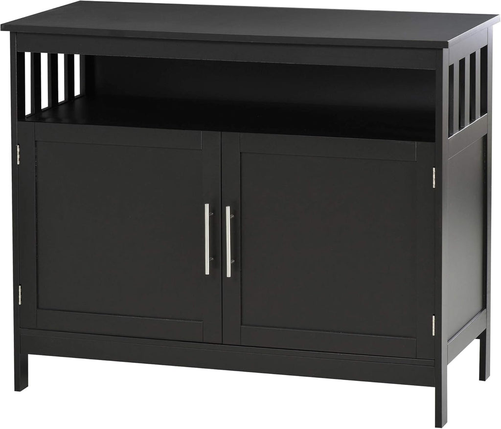 Black Wooden Kitchen Console Table with 2-Level Cabinet and Open Shelf E242303