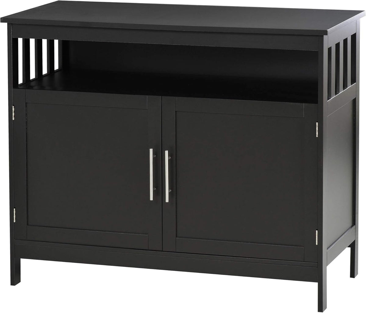 Black Wooden Kitchen Console Table with 2-Level Cabinet and Open Shelf E242303