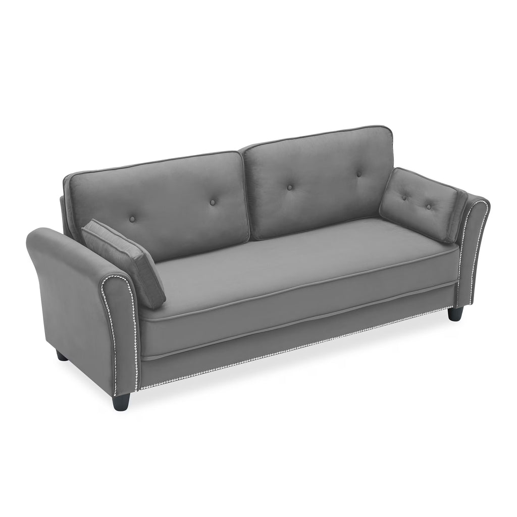 Grey Velvet Loveseat Sofa with Two Pillows X72641