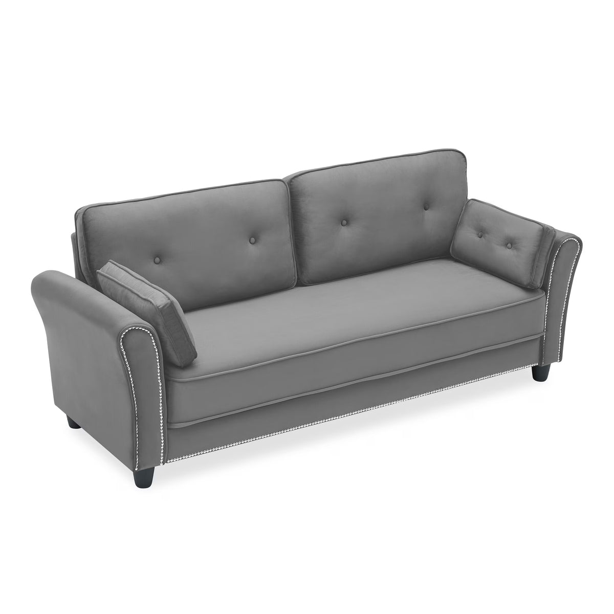 Grey Velvet Loveseat Sofa with Two Pillows X72641