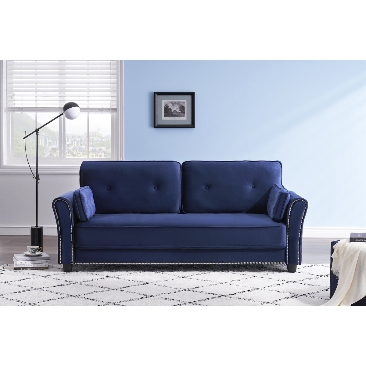 Grey Velvet Loveseat Sofa with Two Pillows X72641