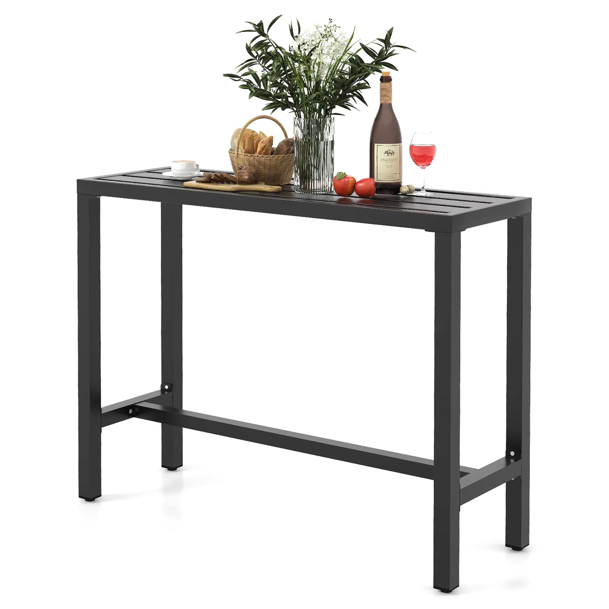 Outdoor Metal Bar Table 55'' Patio Counter Height Dining Table Black U85793