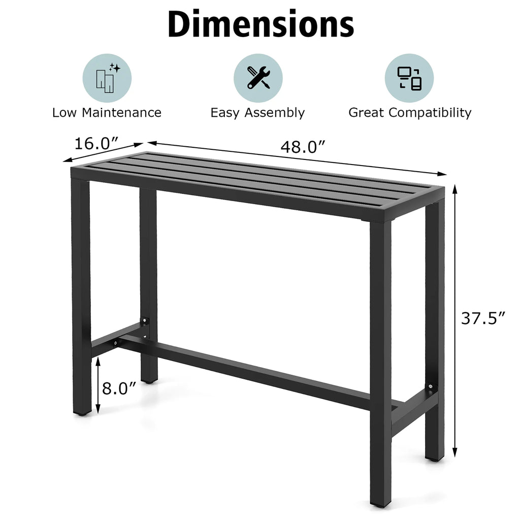 Outdoor Metal Bar Table 55'' Patio Counter Height Dining Table Black U85793