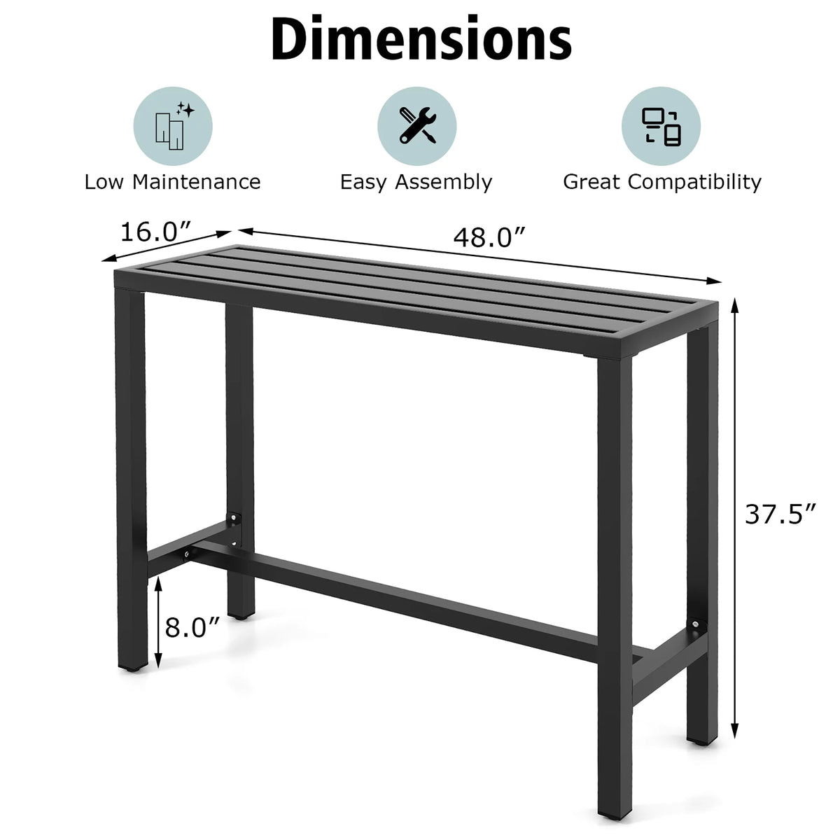 Outdoor Metal Bar Table 55'' Patio Counter Height Dining Table Black U85793