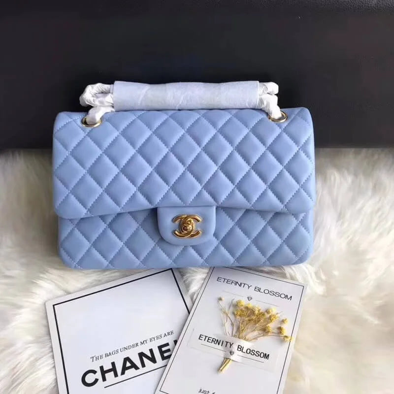Blue Lambskin Leather Flap Bag J379
