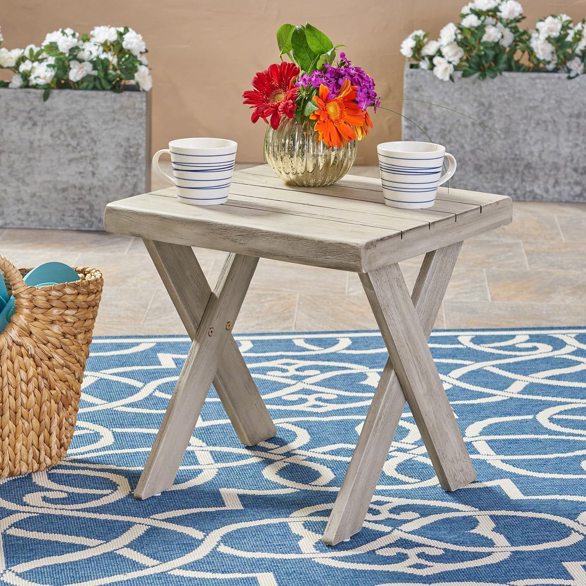 Sandblast Light Grey Acacia Wood Side Table C176