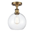 1 Light Semi Flush Mount Globe Fixture Brushed Brass Clear U64386