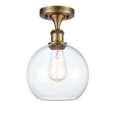 1 Light Semi Flush Mount Globe Fixture Brushed Brass Clear U64386