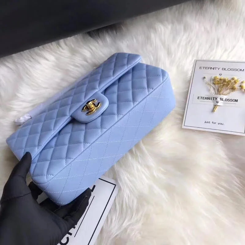 Blue Lambskin Leather Flap Bag J379