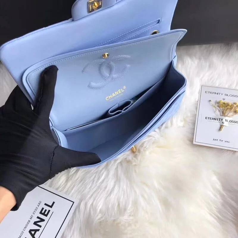 Blue Lambskin Leather Flap Bag J379